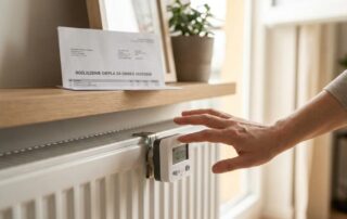 Podzielnik kosztów na grzejniku i rachunek za rozliczenie ciepła w mieszkaniu